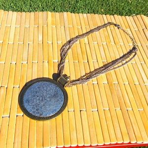 Chunky Metal Medallion Short Bronze Statement Necklace